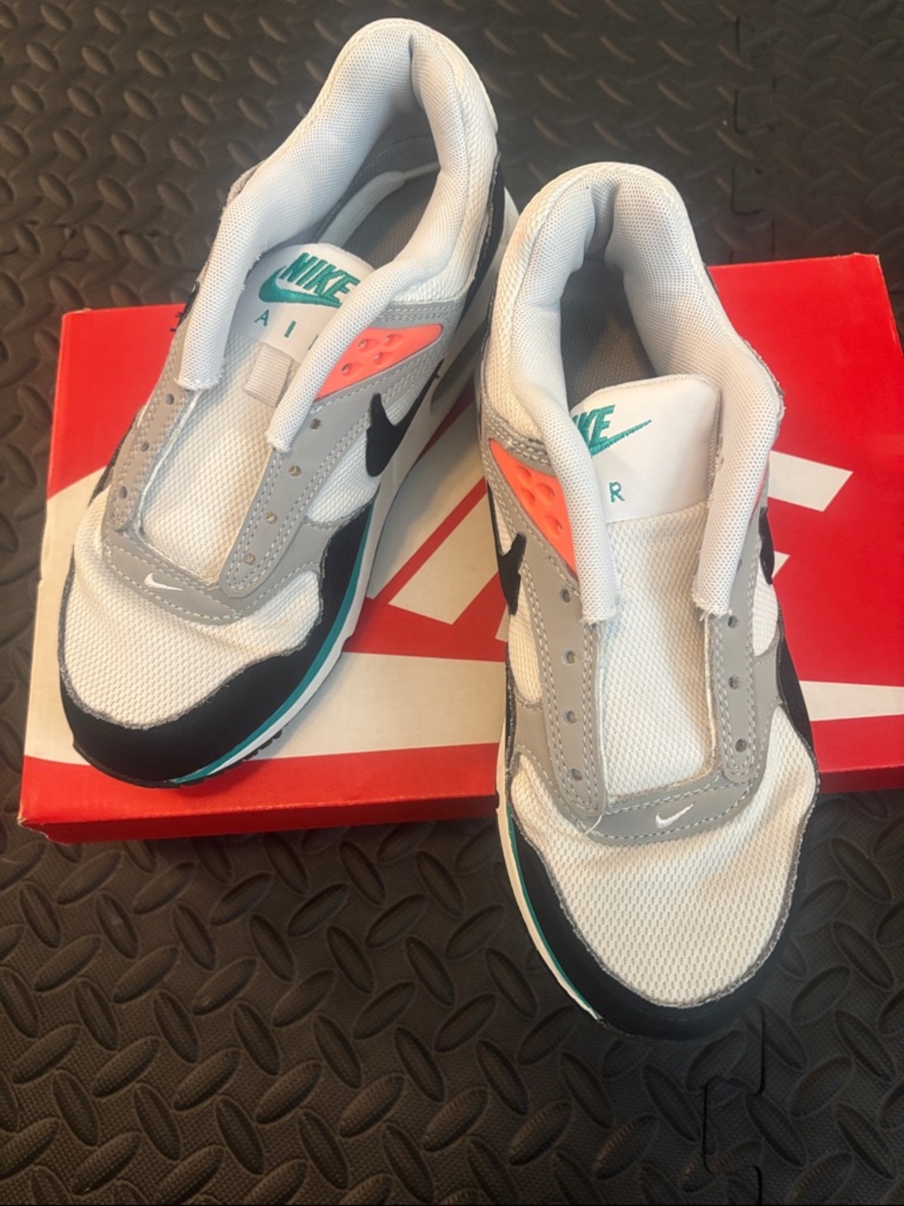 Nike Kids White/Gray/Black Sneakers with Teal and Coral Highlights